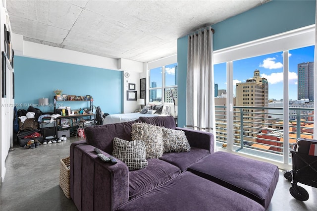 living room featuring concrete flooring