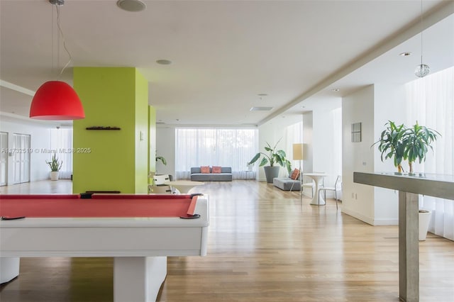 rec room featuring pool table and light hardwood / wood-style flooring