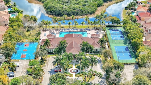 aerial view featuring a water view