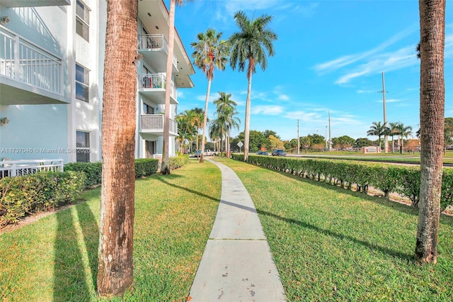 view of community featuring a lawn