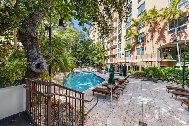 view of pool featuring a patio area