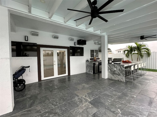 10290 SW 7th Ter, Sweetwater, FL 33174 - view of patio / terrace with a ceiling fan and french doors
