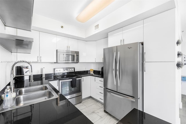 kitchen with sink, white cabinets, and appliances with stainless steel finishes