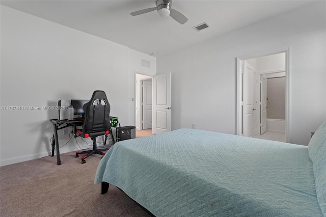 bedroom with carpet flooring and ceiling fan