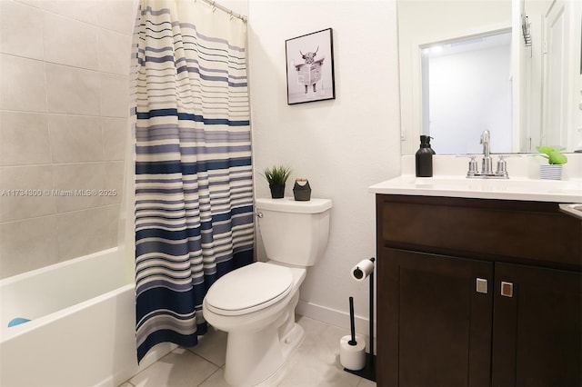 full bathroom featuring tile patterned flooring, vanity, shower / bath combo, and toilet