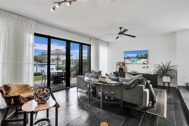 living room featuring ceiling fan