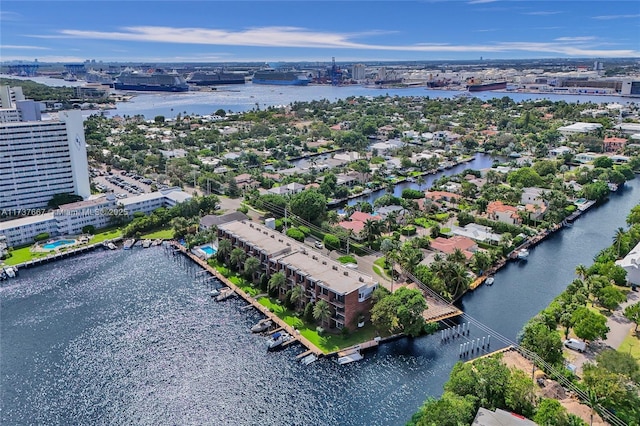 aerial view featuring a water view