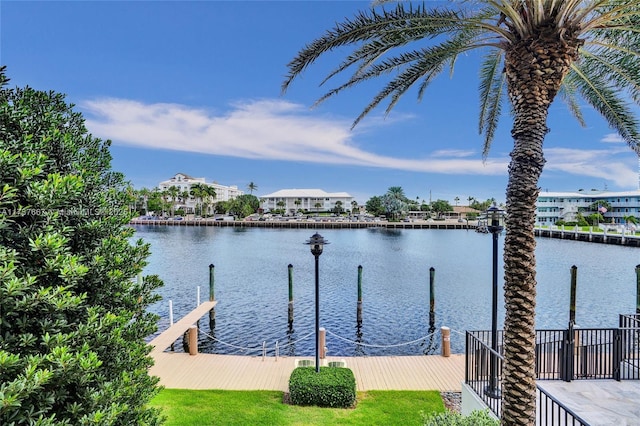 view of dock with a water view