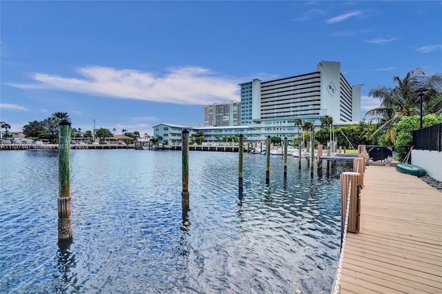 view of dock with a water view