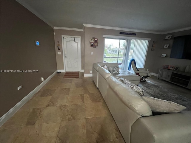 living room featuring ornamental molding