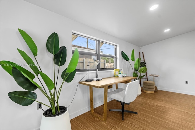 home office featuring wood-type flooring