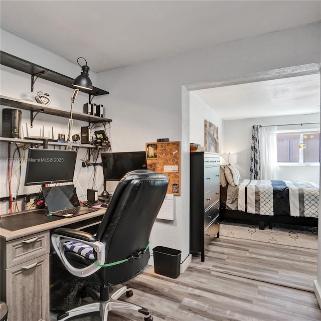 office space with light hardwood / wood-style floors