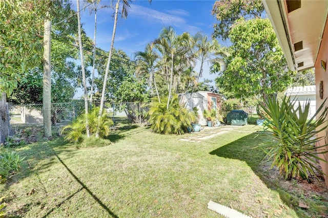 view of yard featuring a shed