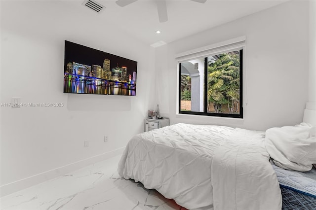 bedroom featuring ceiling fan