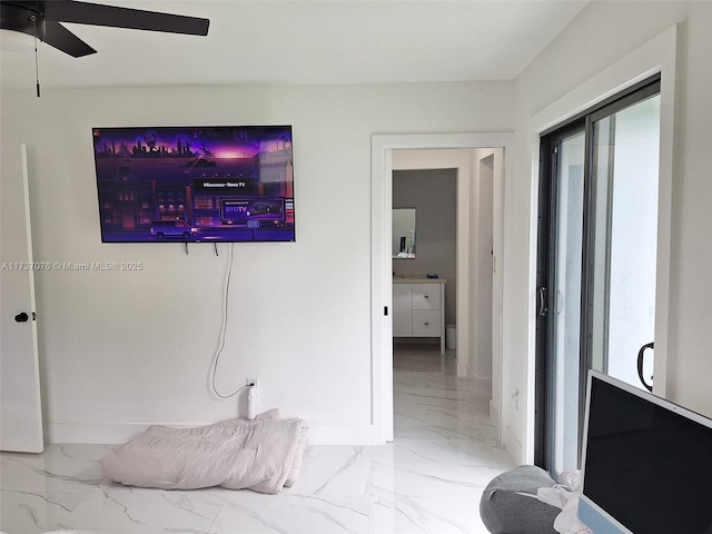 bedroom featuring ceiling fan