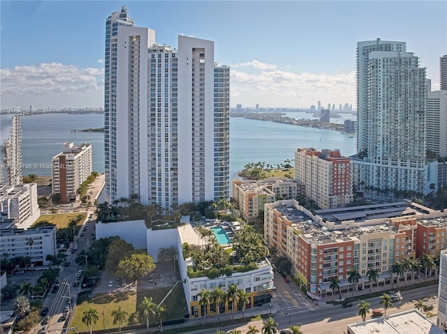 view of city with a water view