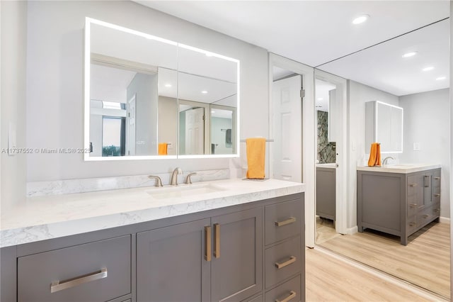 bathroom featuring vanity and wood-type flooring