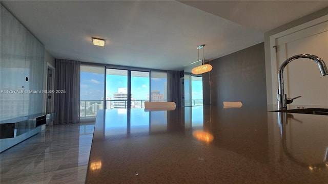 interior space featuring expansive windows and sink