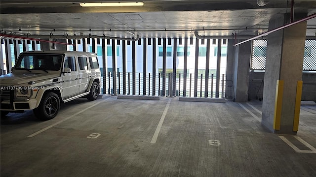 garage with a water view