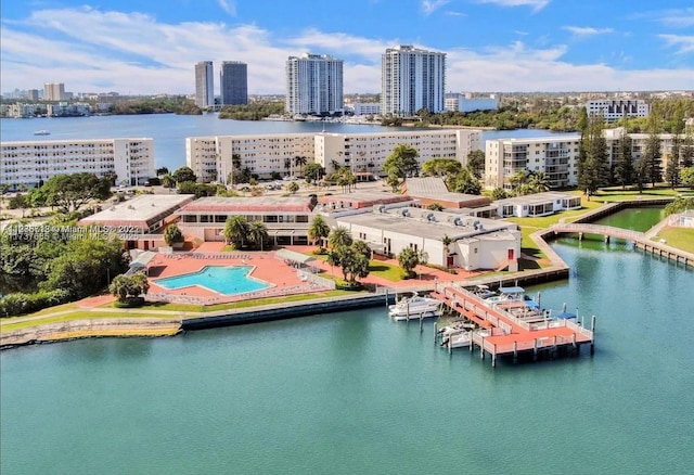 aerial view with a water view