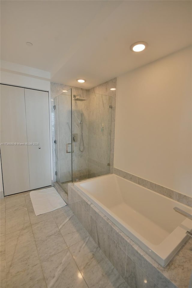 bathroom with plus walk in shower