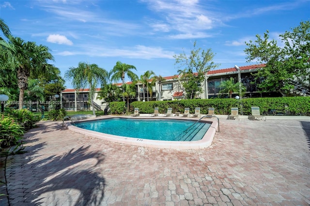 view of pool featuring a patio