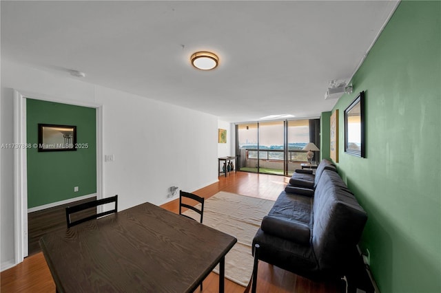 living room featuring expansive windows and light wood-type flooring