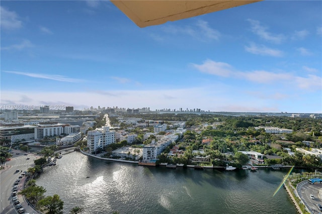 aerial view with a water view