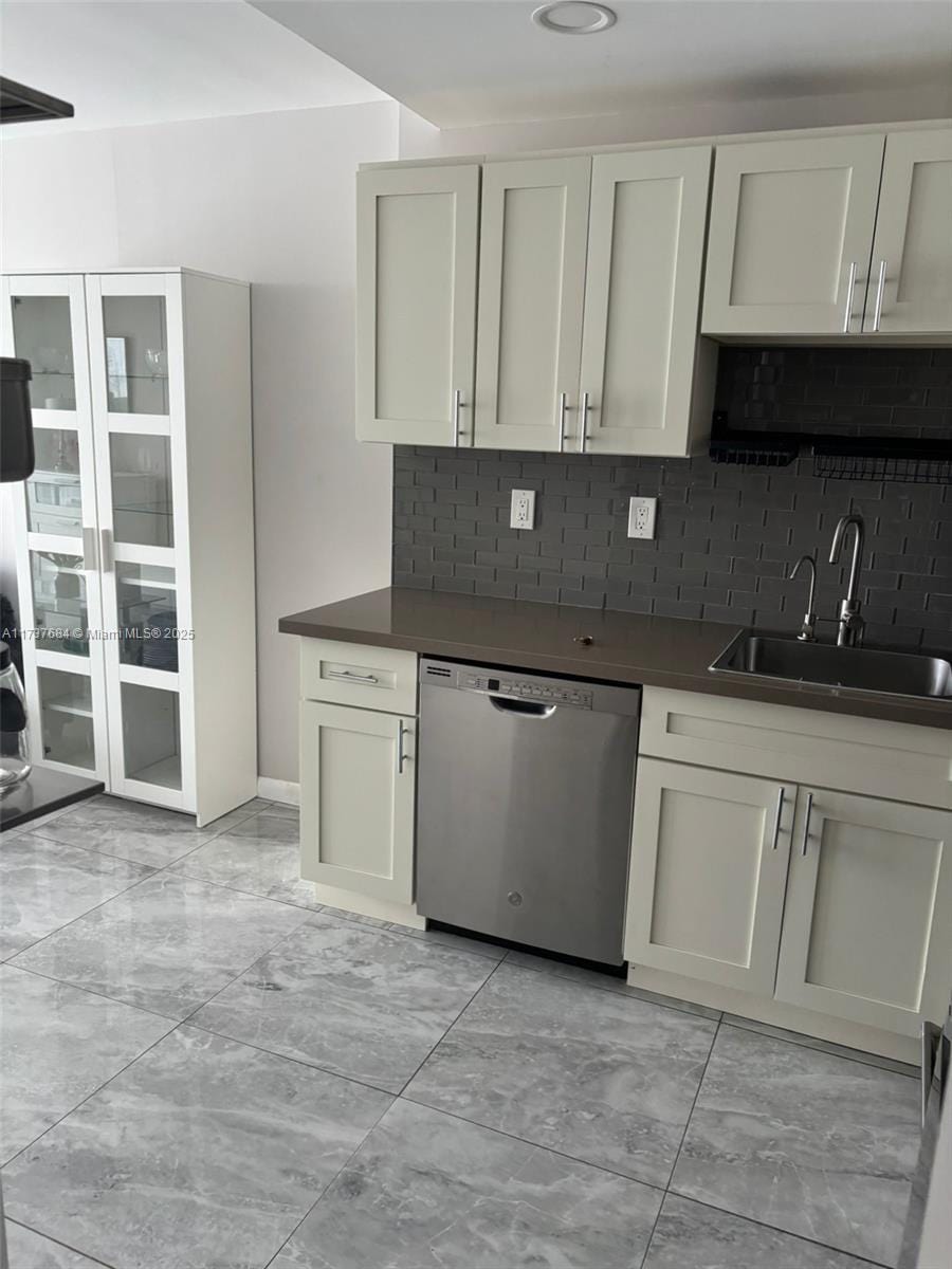 kitchen featuring tasteful backsplash, sink, and stainless steel dishwasher