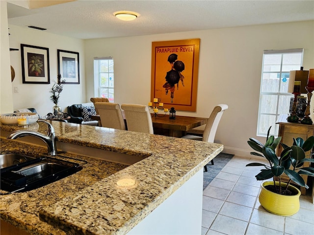 kitchen with sink, a wealth of natural light, and light stone counters