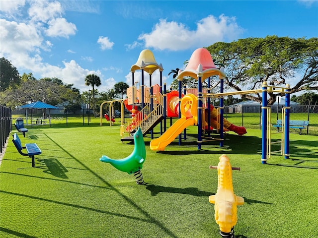 view of play area with a yard