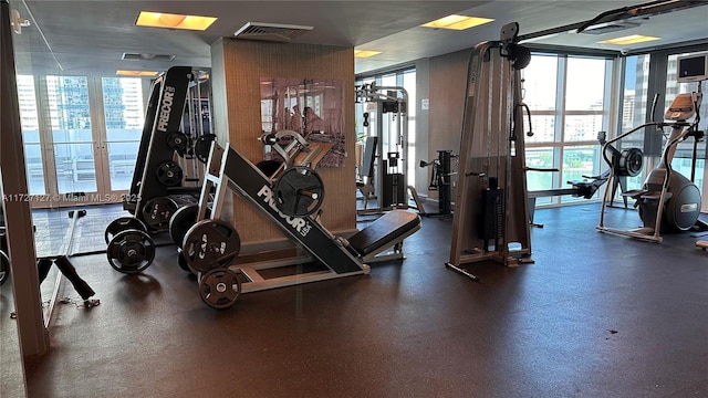 exercise room featuring floor to ceiling windows and plenty of natural light