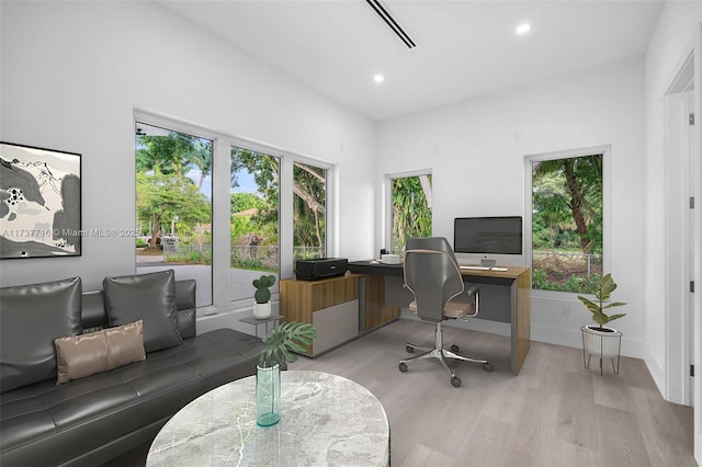 office space featuring light wood-type flooring