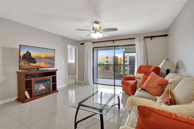 living room with ceiling fan