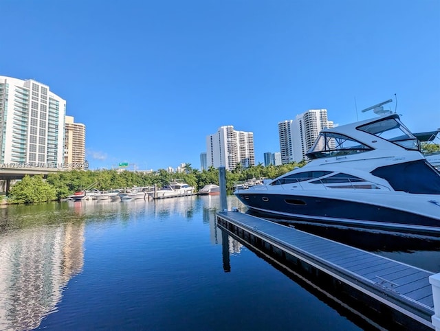 view of dock with a water view