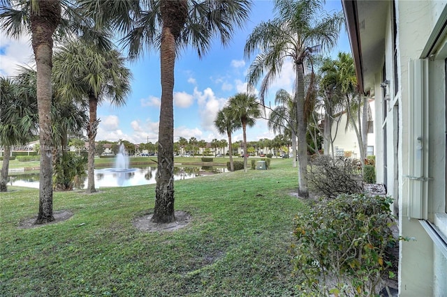 view of yard with a water view