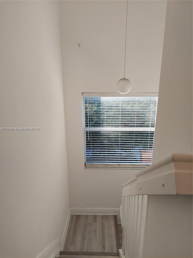 stairs with hardwood / wood-style floors