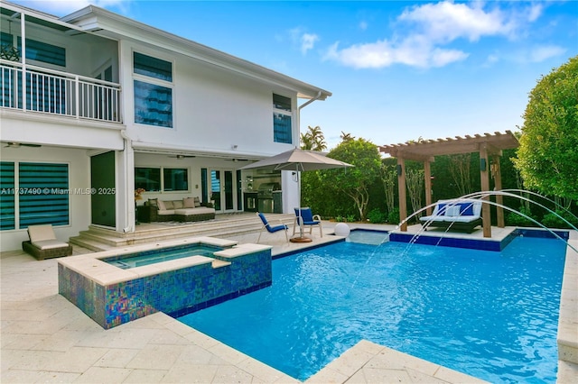 1251 Kane Concourse, Bay Harbor Islands, FL 33154 - view of pool featuring ceiling fan, a pergola, an outdoor hangout area, and a patio