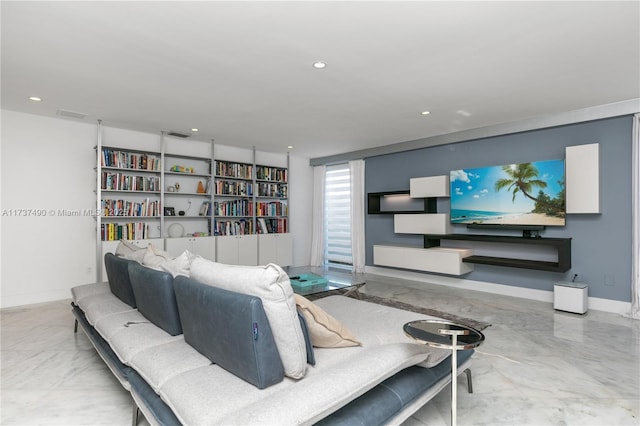 1251 Kane Concourse, Bay Harbor Islands, FL 33154 - living room featuring marble tiled floors and recessed lighting