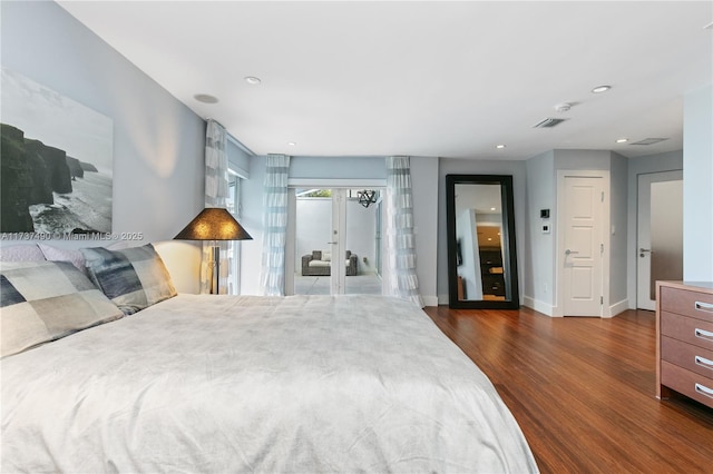 1251 Kane Concourse, Bay Harbor Islands, FL 33154 - bedroom with dark wood-style floors, access to exterior, and recessed lighting