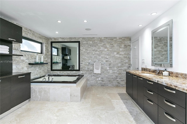 1251 Kane Concourse, Bay Harbor Islands, FL 33154 - bathroom with a bath, vanity, and recessed lighting