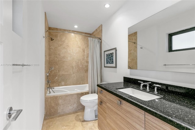 1251 Kane Concourse, Bay Harbor Islands, FL 33154 - full bathroom with shower / bath combination with curtain, vanity, recessed lighting, and tile patterned floors