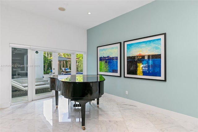 1251 Kane Concourse, Bay Harbor Islands, FL 33154 - living area featuring light marble finish flooring, french doors, and recessed lighting