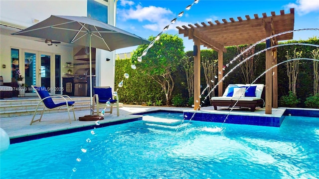 1251 Kane Concourse, Bay Harbor Islands, FL 33154 - outdoor pool featuring a pergola, a patio area, and french doors