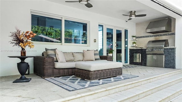 1251 Kane Concourse, Bay Harbor Islands, FL 33154 - view of patio / terrace featuring a ceiling fan, exterior kitchen, french doors, and outdoor lounge area