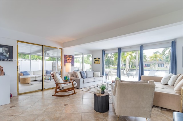 view of tiled living room