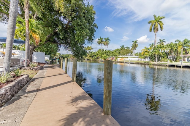 view of dock with a water view