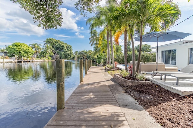 dock area with a water view