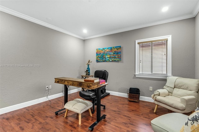 office featuring crown molding and dark hardwood / wood-style flooring