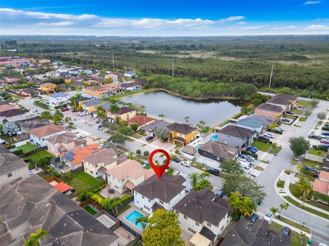 aerial view with a water view